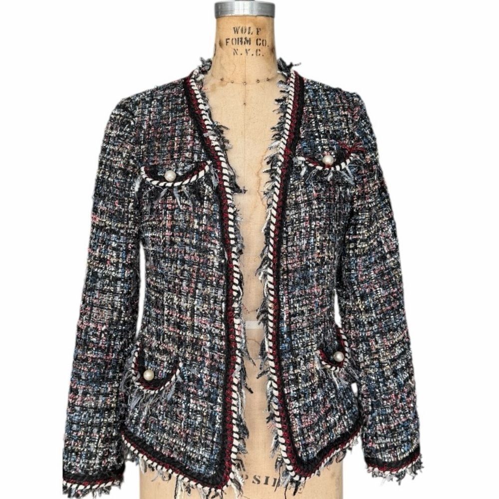 Ailunna Multi-Color Tweed Pearl Button Blazer Size XL